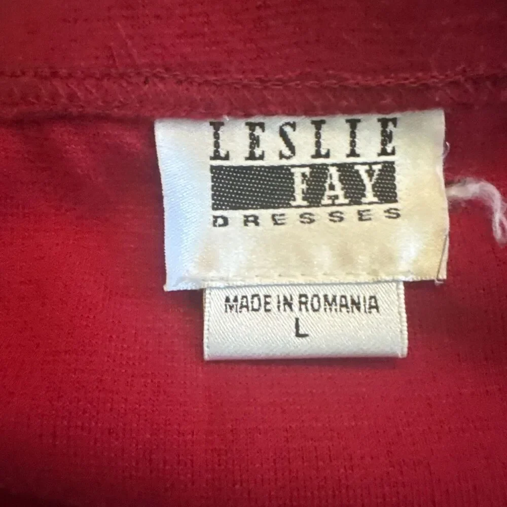 Leslie Fay Red Straight Skirt Sz L side Slit & elastic Waist